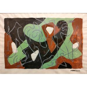 Albert Coste (1895-1985),  Abstraction,  Gouache Signée à Droite, 56, Encadrée.