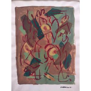 Albert Coste (1895-1985),  Abstraction,  Gouache Signée à Droite, 56, Encadrée.