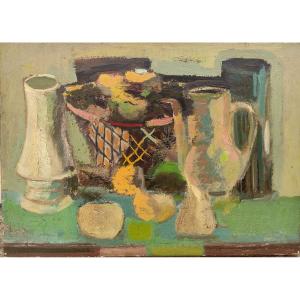 G. Besson (20th Century), Still Life With Carafe, Oil On Canvas Signed, Dated 62