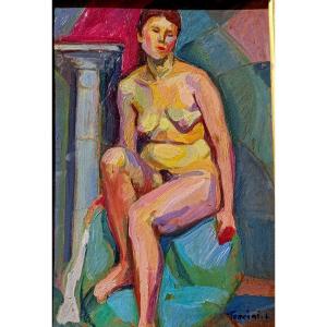 Louis Toncini (1907-2002), Nu Féminin Assis, Huile Sur Toile, Signée, Encadrée