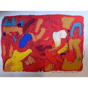 P. Ambrogiani (1907-1985), Le Marché En Provence, Lithographie Sur Papier Signée