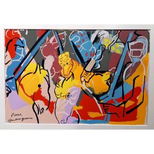 Pierre Ambrogiani (1907-1985), Les Joutes, Pochoir à La Gouache, Signée En Bas à Gauche 