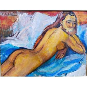 A. Gianelli (1896-1983), Reclining Nude, Oil On Panel Signed Left, Framed