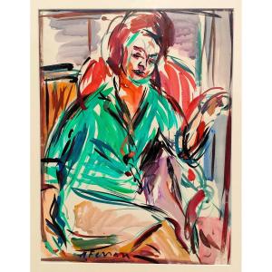 A. Ferrari (1910-1995), Portrait De Femme, Gouache Et Aquarelle Signée, Encadrée