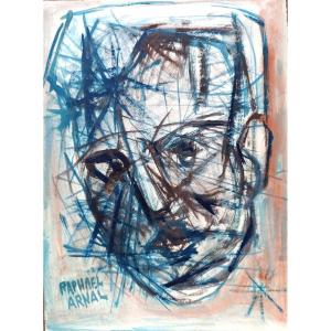 Raphael Arnal (1906-1963), Portrait d'Homme, Gouache Sur Papier, Signée, Encadrée