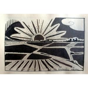 Raphael Arnal (1906-1963), Rising Sun, Ink On Paper, Signed, Framed, 1932