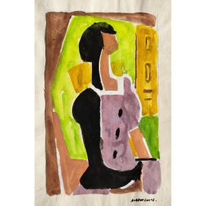 Albert Coste (1895-1985),  Abstraction,  Gouache  Sur Papier Signée à Droite, 56.