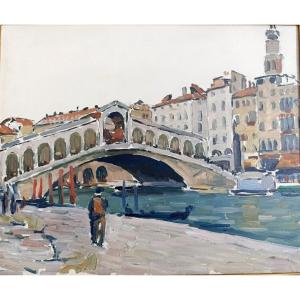 Marcel Bernanose (1884-1952), Vue De Venise, Huile Sur Panneau Signée Cachet Au Dos, Encadrée