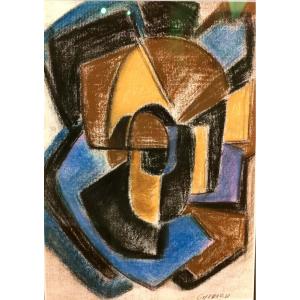 Cheriau (20th Century), Abstract Composition, Pastel On Paper Signed On The Right