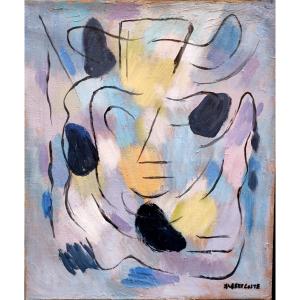 Albert Coste (1895-1985),  Abstraction Au Visage, Huile Sur Toile Signée, Encadrée