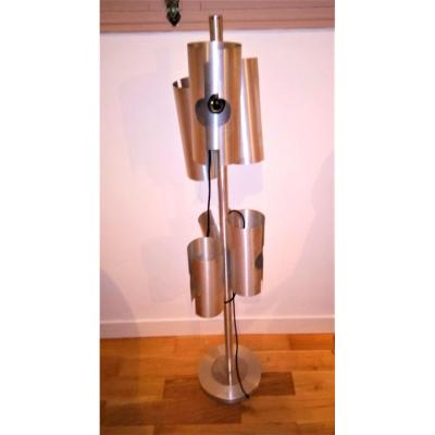 Floor Lamp 6 Lights In Aluminum, Vintage 1970s.