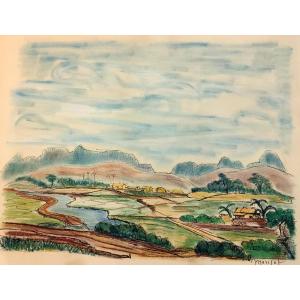 E. Morisot (xxth), View Of Viet Nam, Watercolor And Ink On Paper, Signed, 1960