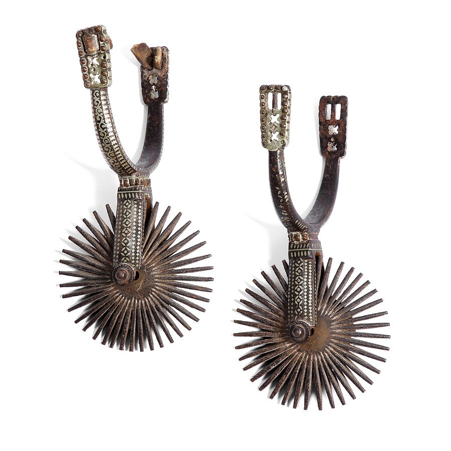 Pair Of Damascene Spurs, South America 19th Century-photo-2