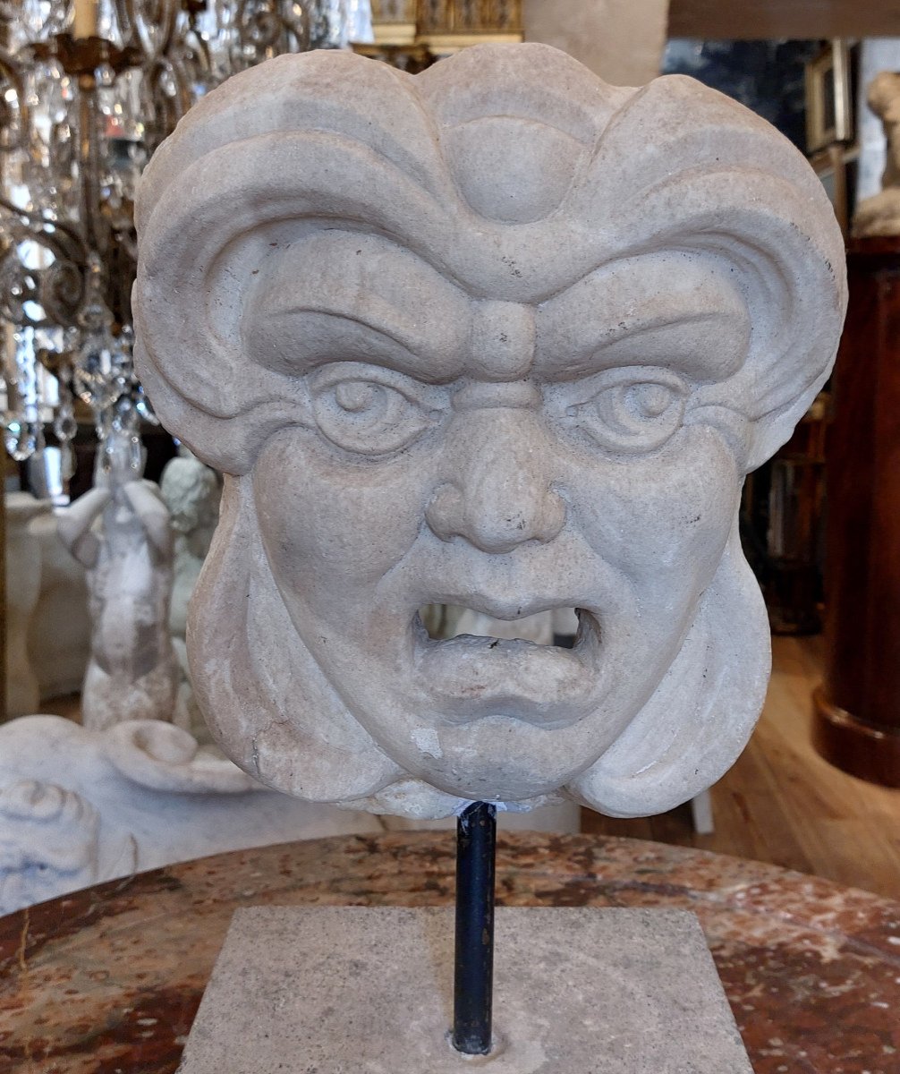 Sculpture, Mascaron In Marble, Italy 17th Century