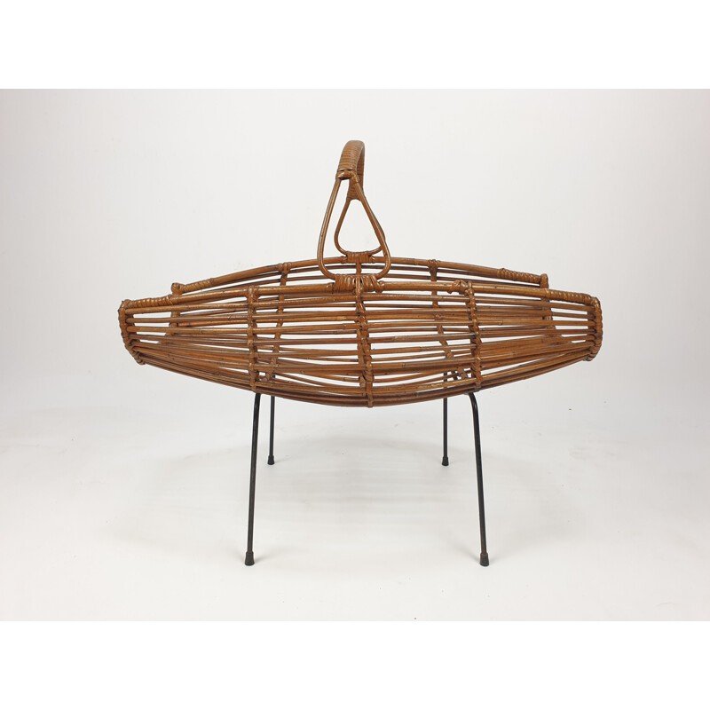 Vintage Rattan And Iron Magazine Rack, Italy 1950s-photo-4