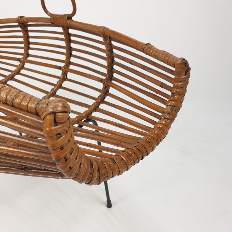 Vintage Rattan And Iron Magazine Rack, Italy 1950s-photo-2