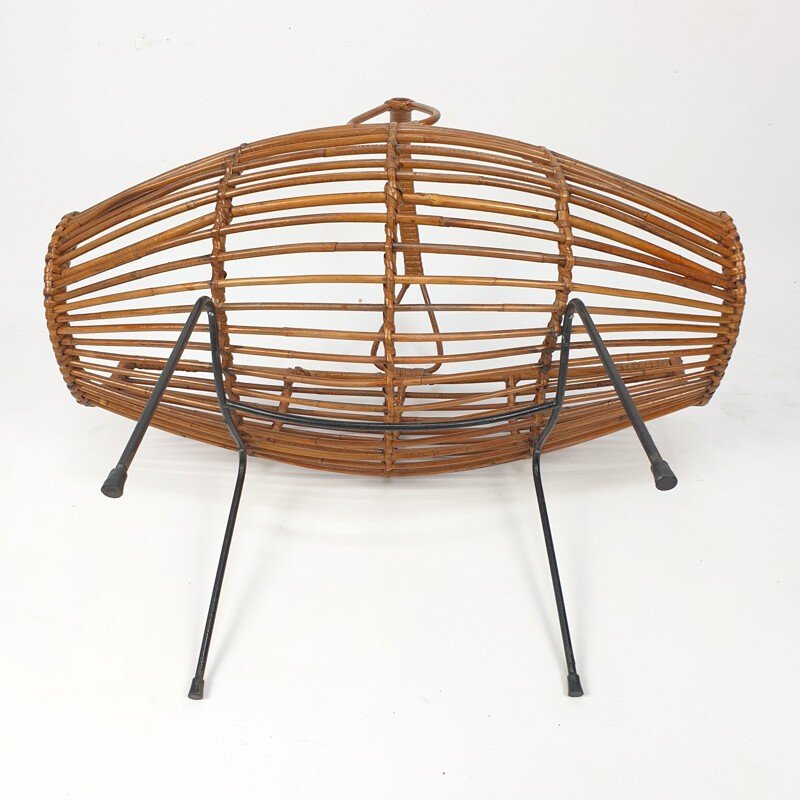 Vintage Rattan And Iron Magazine Rack, Italy 1950s-photo-3