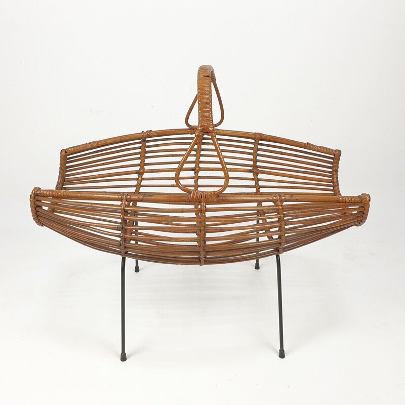 Vintage Rattan And Iron Magazine Rack, Italy 1950s-photo-5