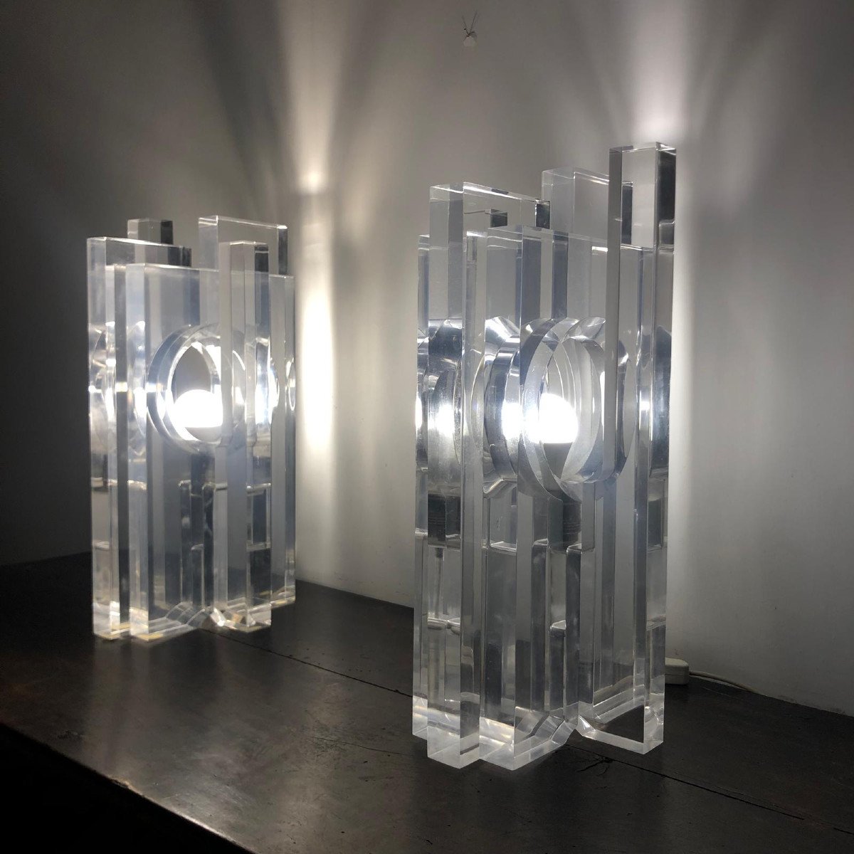 Pair Of Plexiglass Lamps By Sandro Petti For Jansen