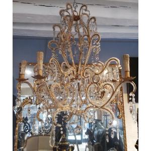 Chandelier In Gilded Wrought Iron, Italy 19th Century