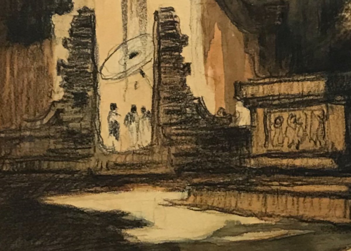 Temple à Gresik (est Java) - Gerard Pieter Adolfs - Pastel Sur Papier - Indonésie-photo-2