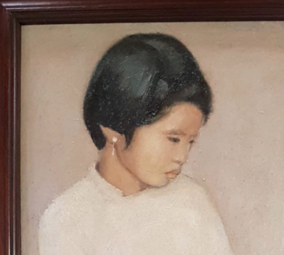 Portrait De Jeune Fille Lisant - Nguyen (?) Mai Thu - Huile Sur Toile - Vietnam - Indochine-photo-2