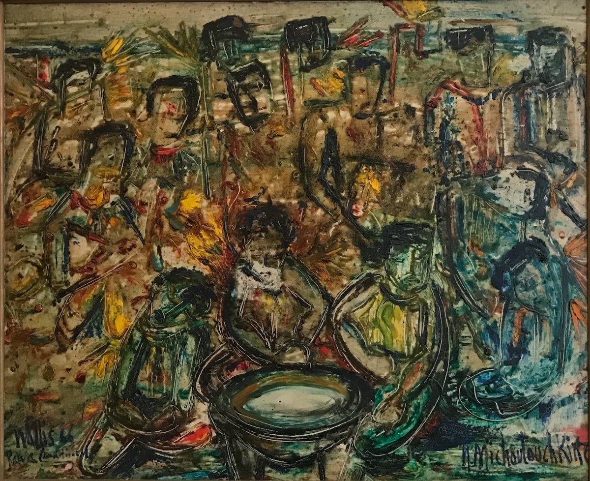 Fête Traditionnelle 'kak' -nicolai Michoutouchkine - Huile Sur Isorel Signed And Dated 66  'wallis'