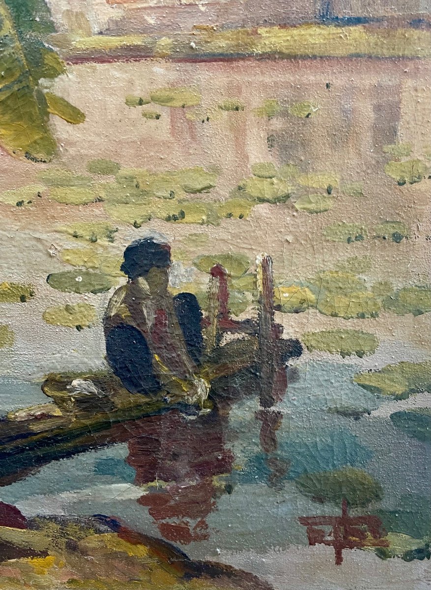 Washerwoman Under The Banana Trees - Circa 1930 - Nguyen Mai Thu - Oil On Canvas - Vietnam - Hanoi-photo-2