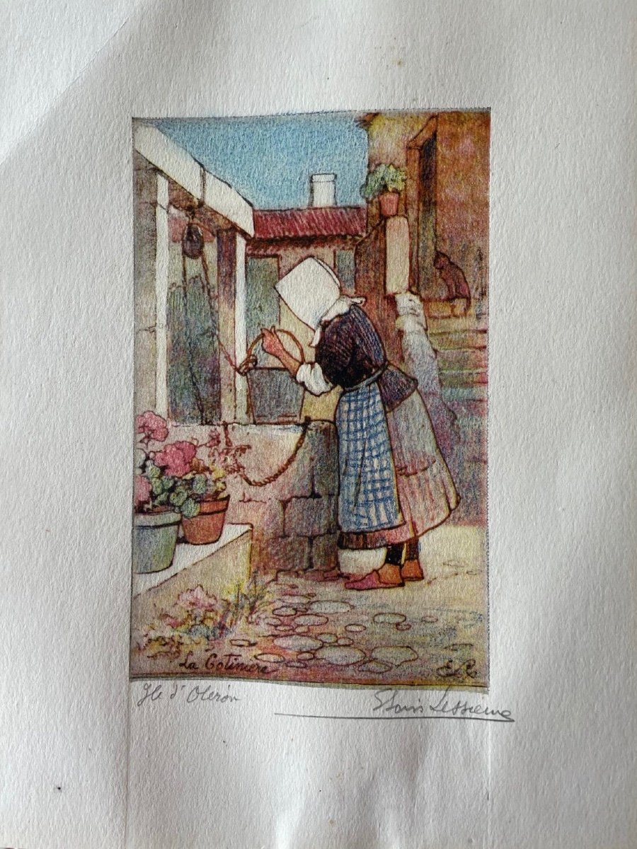 Lessieux - "the Woman At The Well At La Cotinière" - Prints - 15 X 21 Cm - Oléron