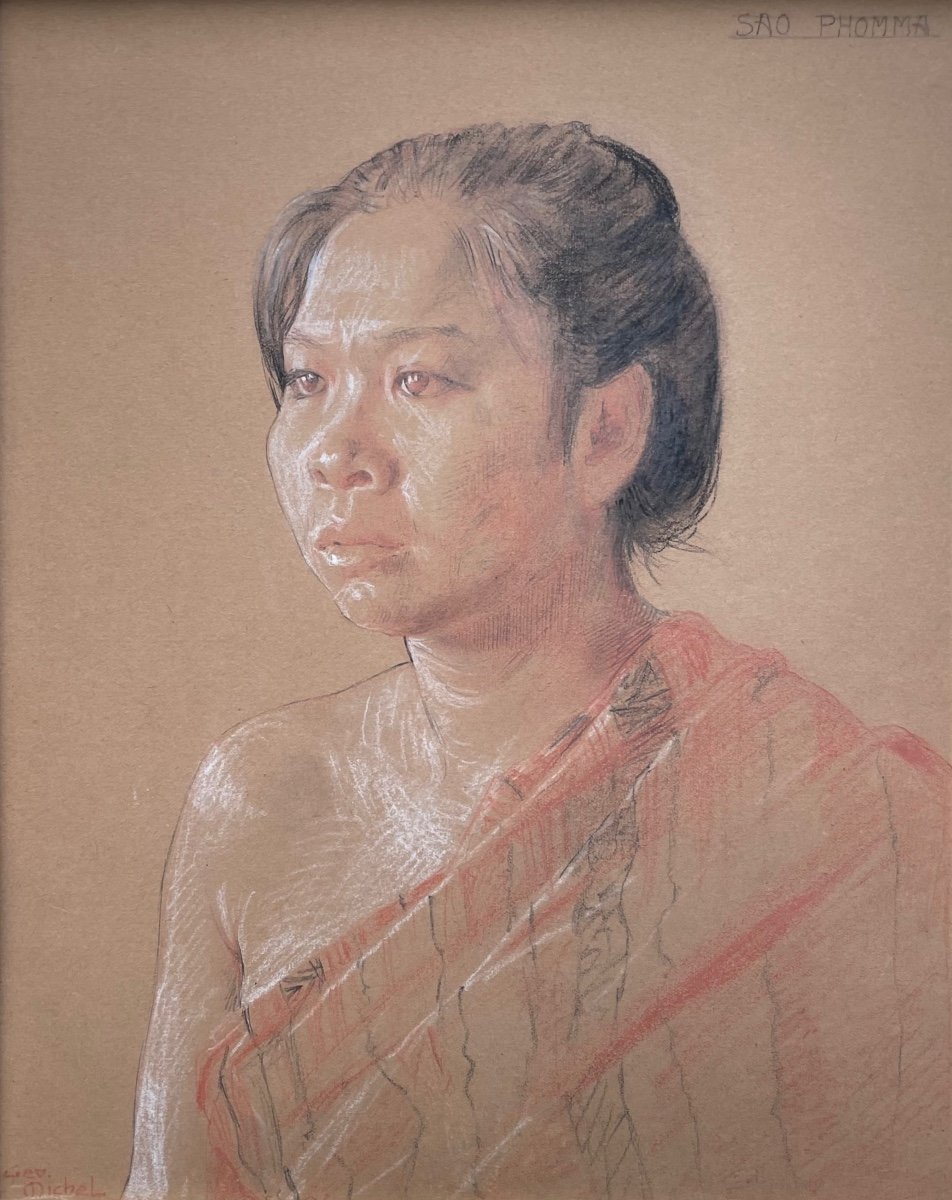 Georges Dreyfus (geo-michel) - Portrait Of A Laotian - Pastel, Signed And Titled - 28.5 X 22.5 Cm-photo-4