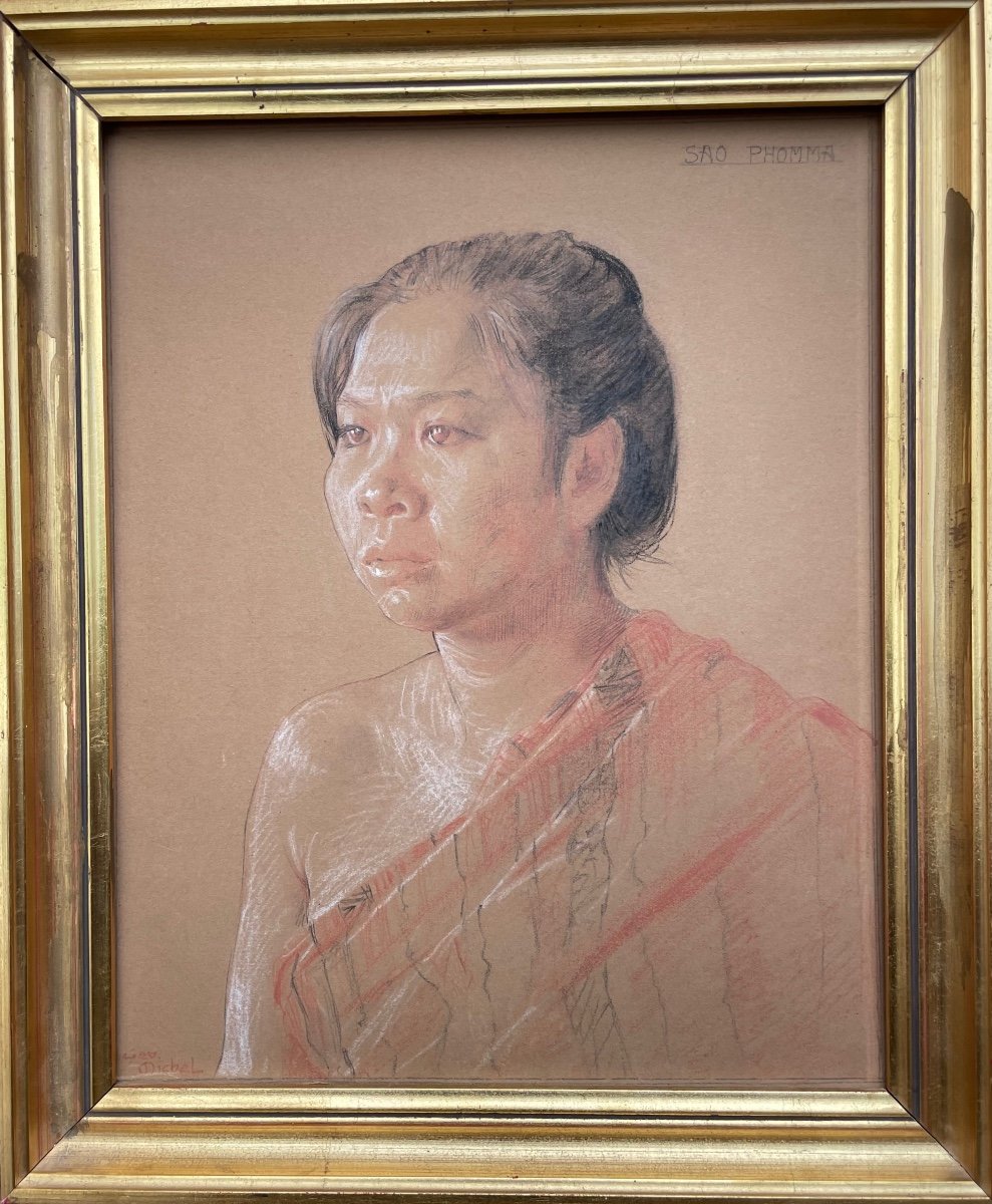 Georges Dreyfus (geo-michel) - Portrait Of A Laotian - Pastel, Signed And Titled - 28.5 X 22.5 Cm