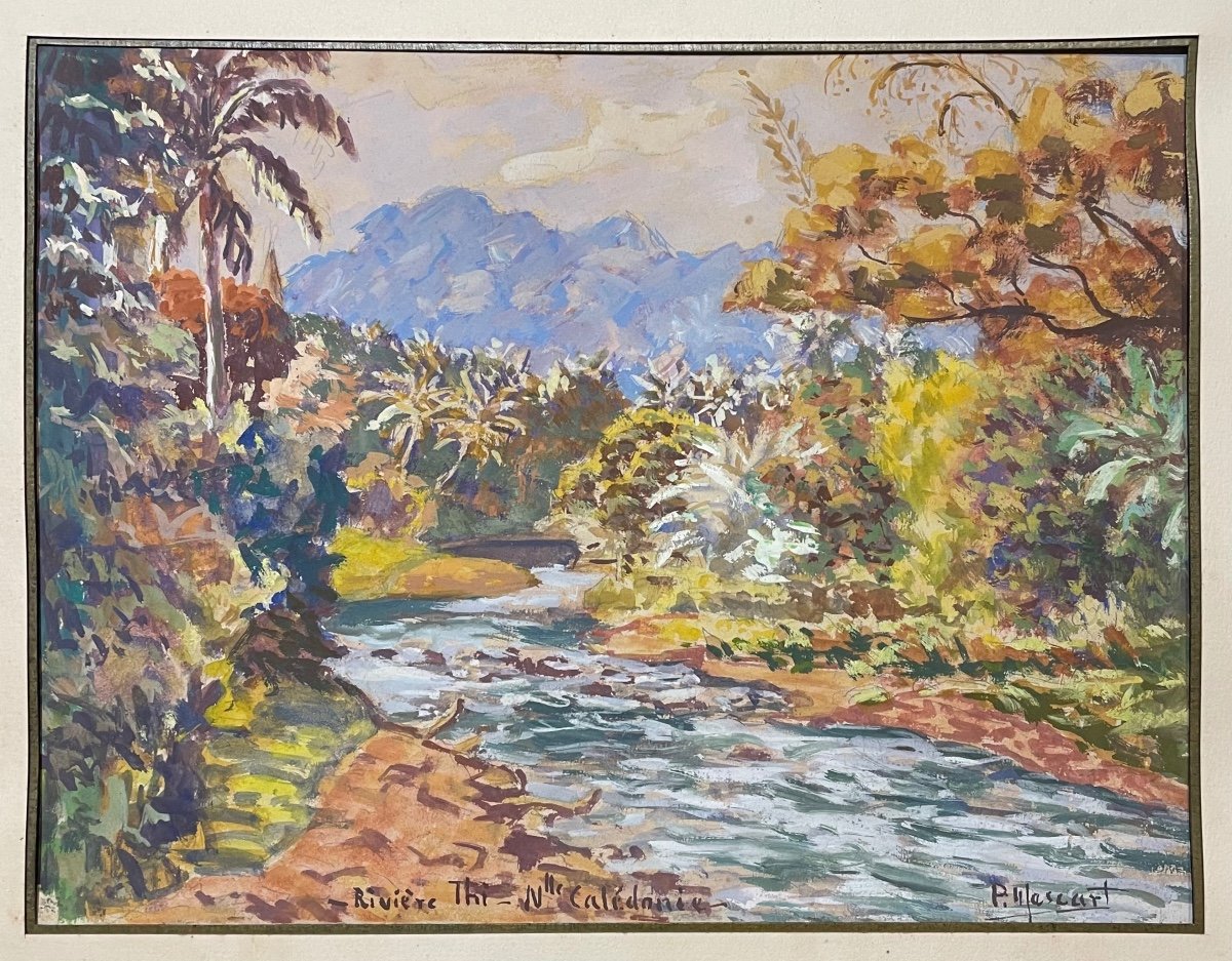 Paul Mascart (1874-1958) "Rivière Thi - Nouvelle Calédonie" Aquarelle et Gouache , Signée 