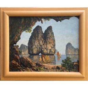 View Of The Cave - M. Thu - Signed Oil On Canvas - Vietnam - Indochina - Halong