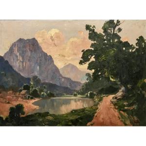 Paysage Du Tonkin -nguyễn (?) Mai Thu - Huile Sur Toile, Signée Et Datée - Vietnam