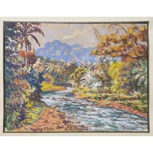 Paul Mascart (1874-1958) "thi River - New Caledonia" Watercolor And Gouache, Signed 