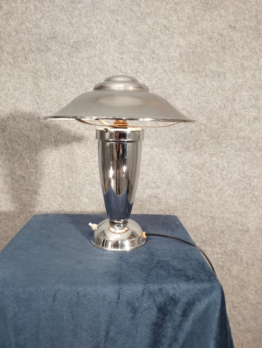 Art Deco Desk Lamp In Nickel Plated Metal-photo-2