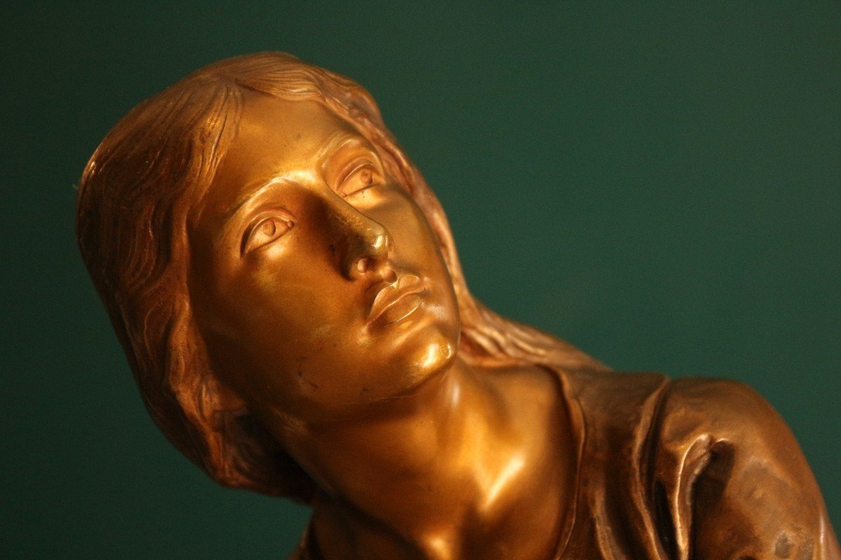 Mathurin Moreau - Sculpture En Bronze XIXème - Jeanne d'Arc 69cm-photo-1