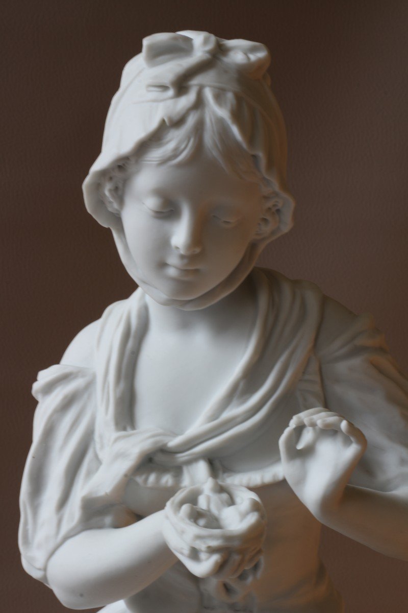 Sculpture En Biscuit De Porcelaine XIXème - Jeune Fille Aux Oisillons - G. Levy-photo-2