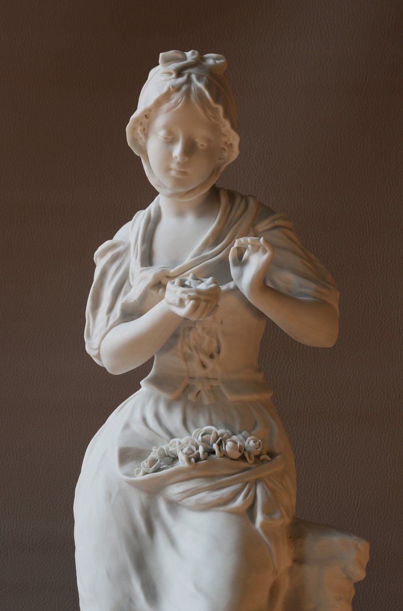 Sculpture En Biscuit De Porcelaine XIXème - Jeune Fille Aux Oisillons - G. Levy-photo-3