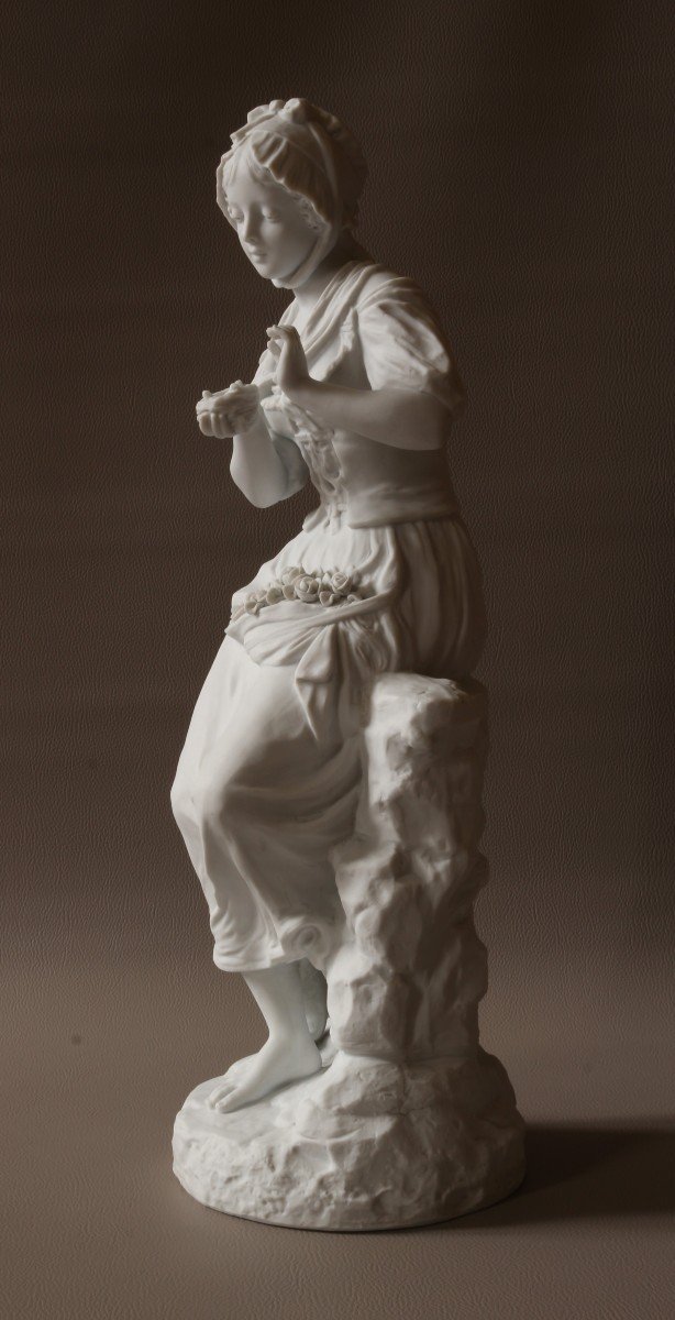 Sculpture En Biscuit De Porcelaine XIXème - Jeune Fille Aux Oisillons - G. Levy-photo-4