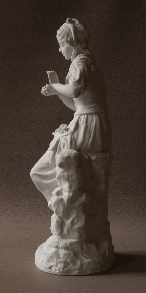 Sculpture En Biscuit De Porcelaine XIXème - Jeune Fille Aux Oisillons - G. Levy-photo-5