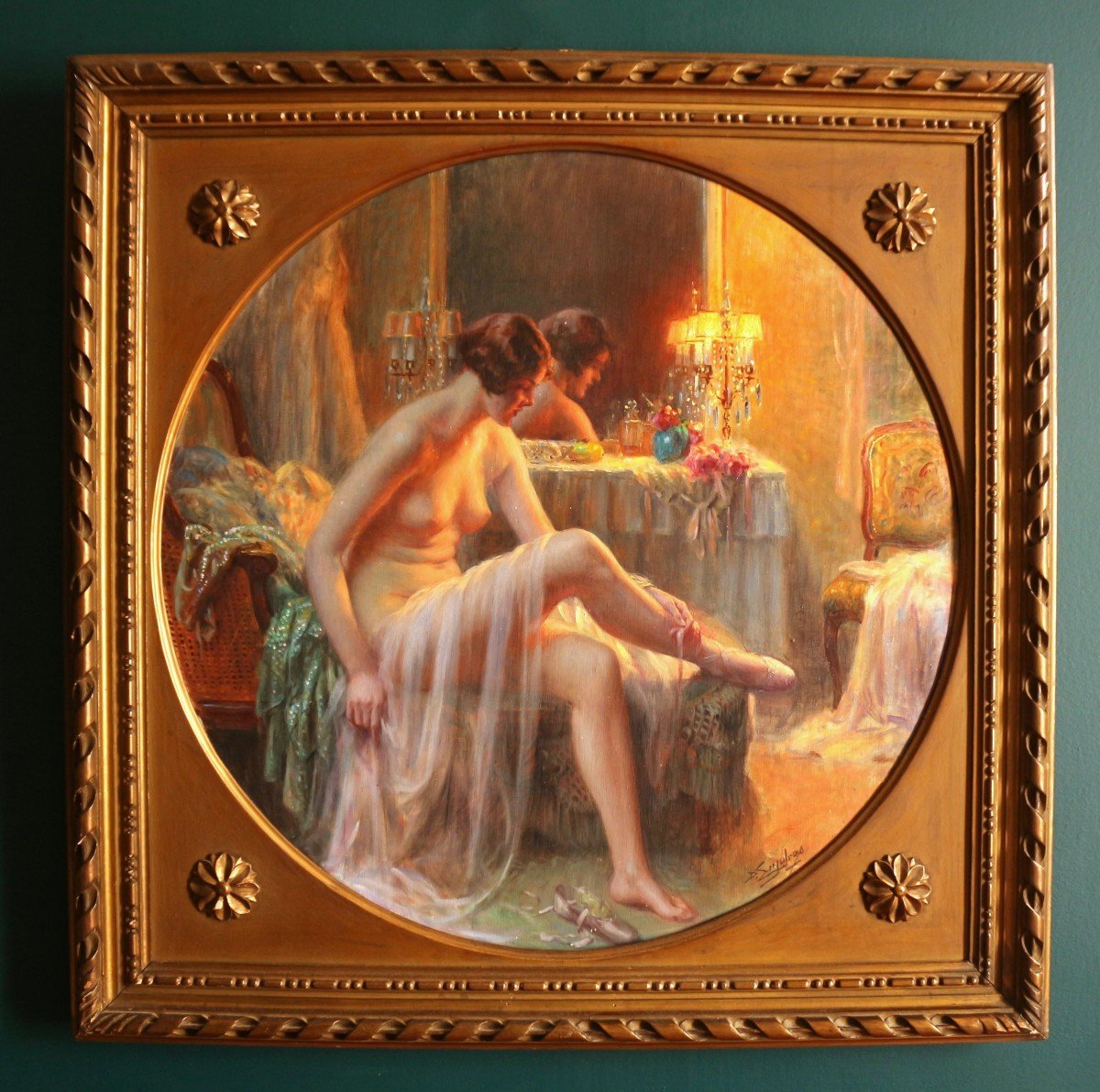 Delphin Enjolras (1857-1945), Danseuse  Dans Sa Loge - Rare Huile Sur Toile 1900-photo-2