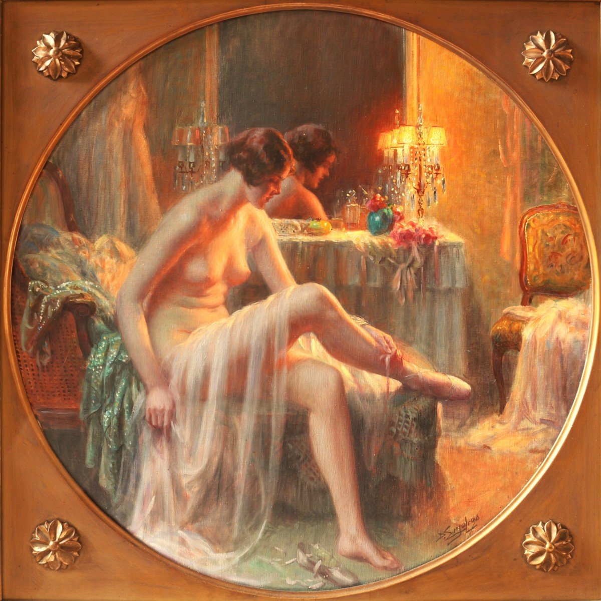 Delphin Enjolras (1857-1945), Danseuse  Dans Sa Loge - Rare Huile Sur Toile 1900-photo-3