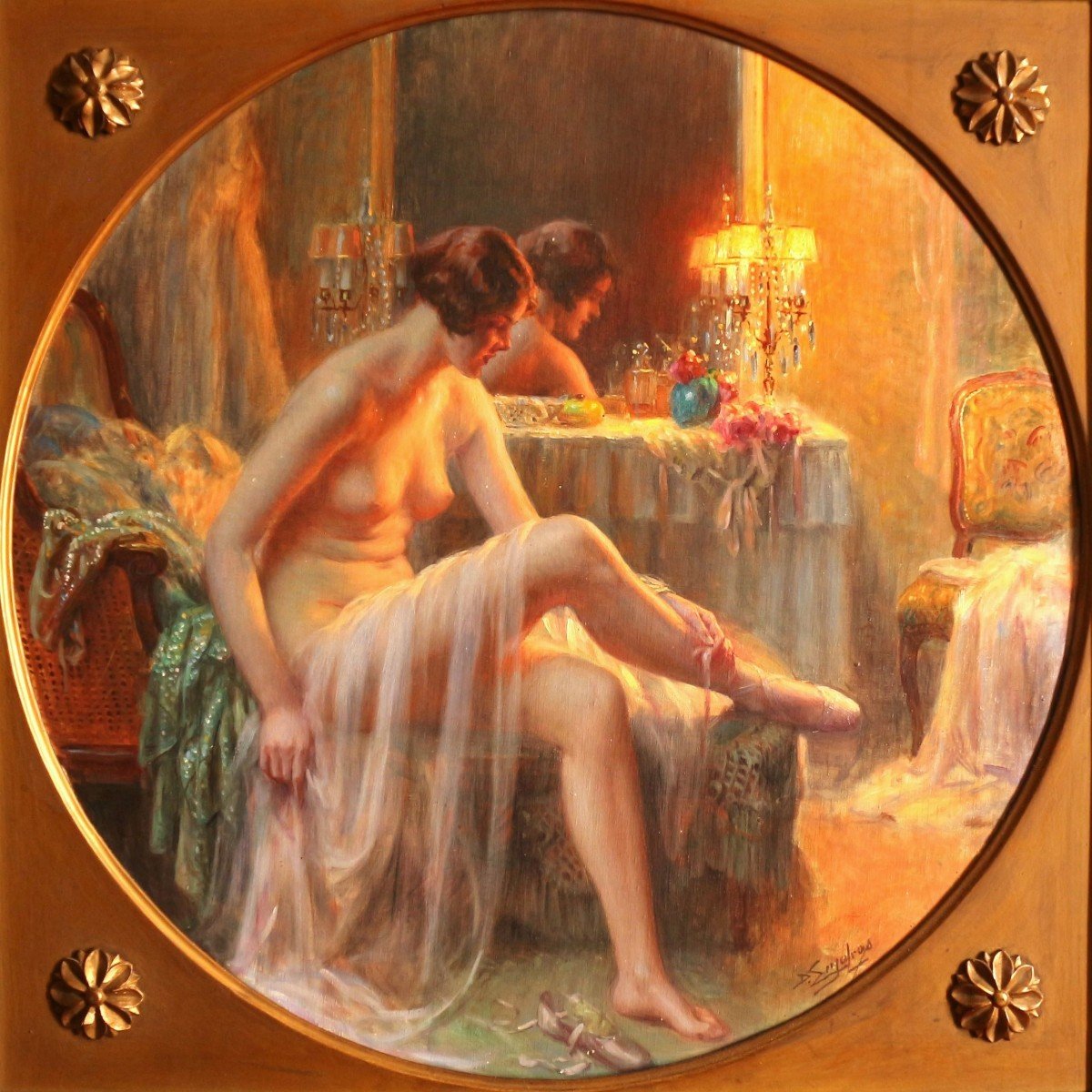 Delphin Enjolras (1857-1945), Danseuse  Dans Sa Loge - Rare Huile Sur Toile 1900-photo-4