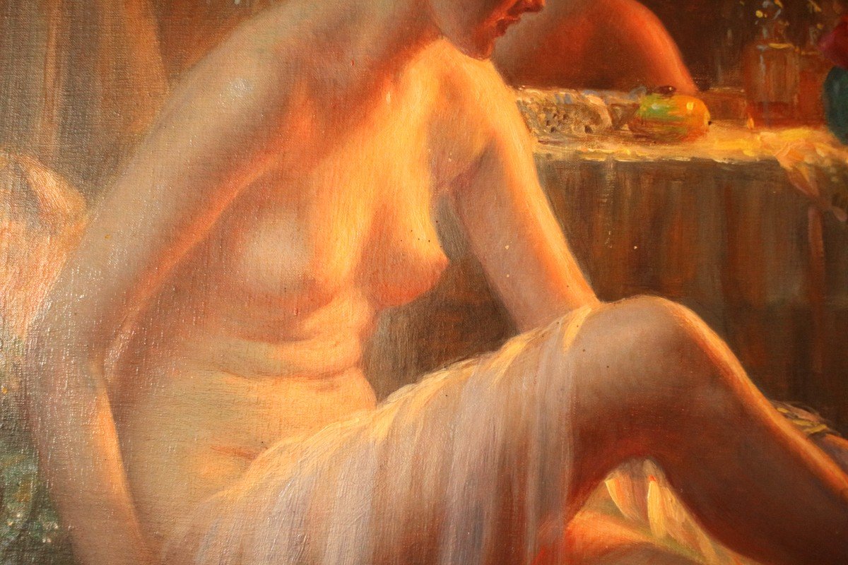 Delphin Enjolras (1857-1945), Danseuse  Dans Sa Loge - Rare Huile Sur Toile 1900-photo-2