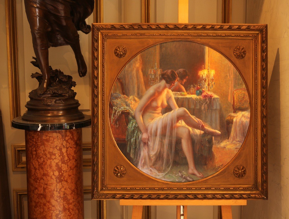 Delphin Enjolras (1857-1945), Danseuse  Dans Sa Loge - Rare Huile Sur Toile 1900-photo-6