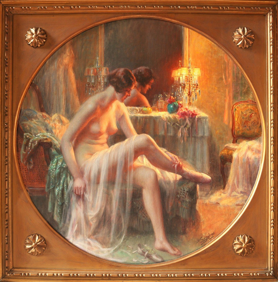 Delphin Enjolras (1857-1945), Danseuse  Dans Sa Loge - Rare Huile Sur Toile 1900