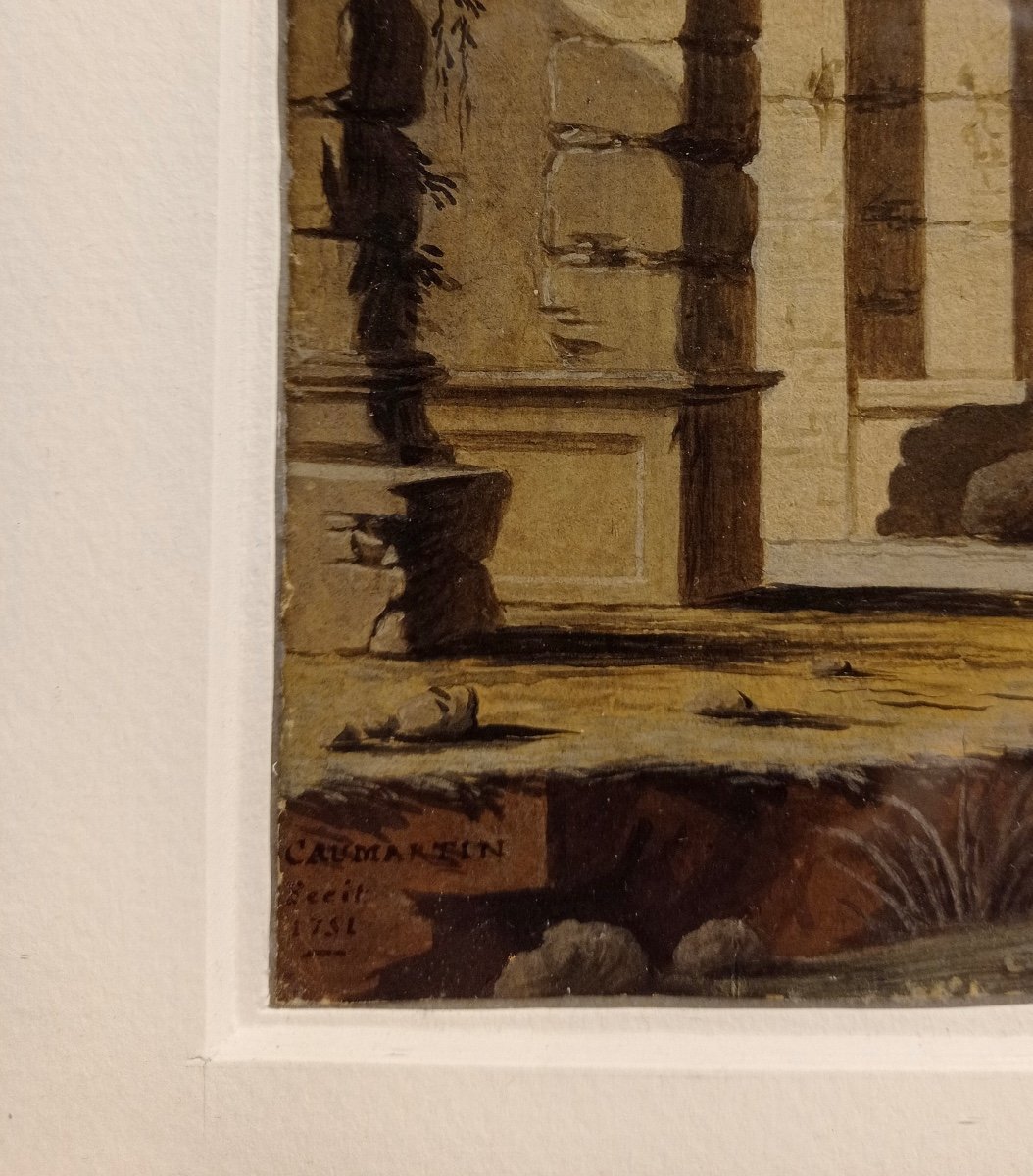 Caumartin, Watercolor And Gouache On Paper, Signed And Dated 1751-photo-3