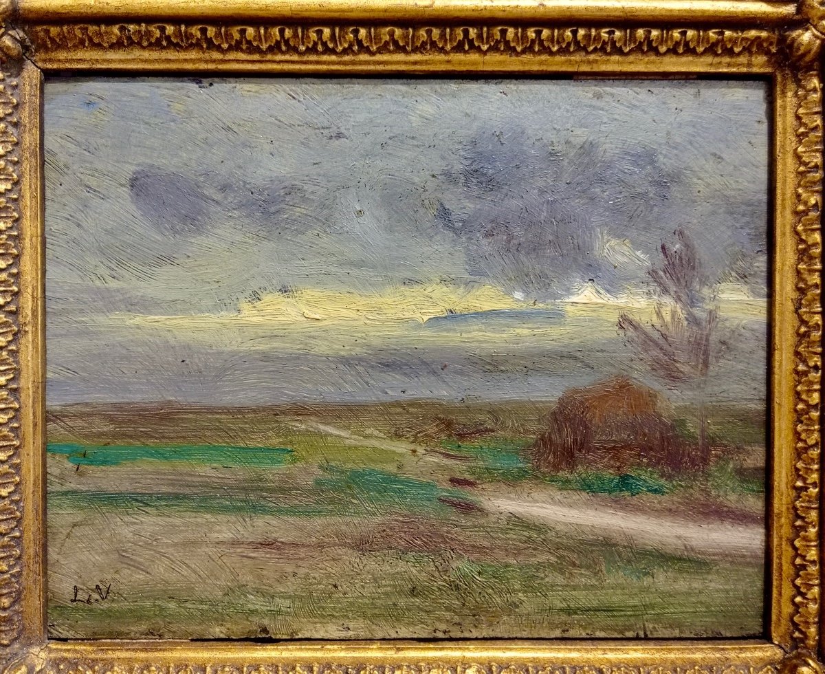 Oil On Panel 19th Century, Signature Lv-photo-1