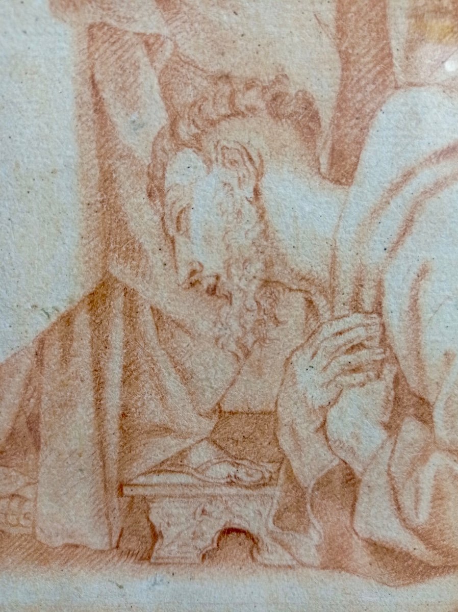 Presentation Of The Child To Saint Francis Of Assisi, 17th Century, Red Chalk Drawing-photo-4